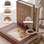 Decorative Books for Coffee Table – Set of 3 Faux/Fake Book Storage Boxes for Home Decor, Neutral Minimalist Book Decor for Aesthetic Bookshelf, Entryway & Mantle, Beige Accents with Wood Bead Garland - Image 3