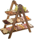 Gibson Home Truss Peak 3 Tier Serving Tray for Party, 18" Acacia Wood Cupcake/Charcuterie/Dessert Farmhouse Tiered Platters with Collapsible Wood Rack by GibsonHomewares