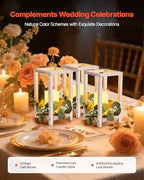 VEVOR 12 Set/36 Pcs Wooden Wedding Lantern Centerpiece, Includes 12 Wooden Lantern Candle Holder 12 Flameless LED Candle 12 Eucalyptus Leaves Wreath for Wedding Table Party Farmhouse Decor, White - Image 2