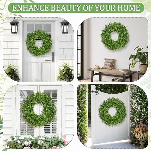 26 Inch Large Greenery Eucalyptus Boxwood Wreaths Artificial Easter Summer Spring Wreaths for Front Door Outdoor All Season Spring Decorations for Home Porch Room Window Wall Farmhouse Decor(Green) - Image 5