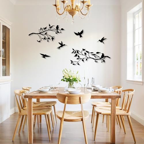 Harikikochuu 4PCS Large Birds on Branch Metal Wall Art Decor,Black Leaves with Birds Silhouette Art Metal Leaves with Hummingbirds Outdoor Wall Decor for Livingroom Balcony Garden Patio Decor. - Image 3