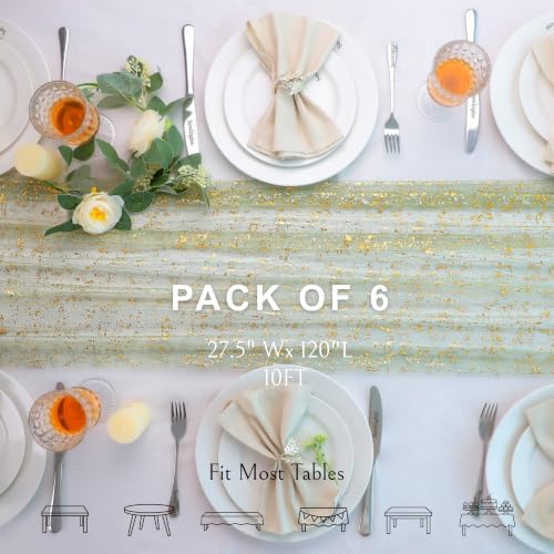 Snowkingdom 6Pcs 10Ft Sage Gold Gauze Sheer Table Runner - Image 2