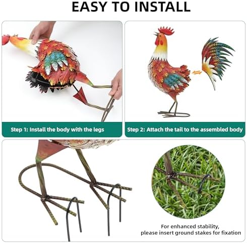 Metal Rooster Yard Decor, 21" Outdoor Garden Statues for Patio - Image 6