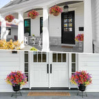 Hananona 2 Set Artificial Outdoor Flowers with Hanging Basket, 2 Hanging Planters with 24 Pcs Flowers for Spring Summer Front Porch Garden Patio Home Decor (2, Red, Purple, Yellow, Rose Red) - Image 6