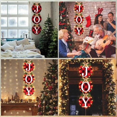 Blosssound 3 Pcs Lighted Christmas Front Door Decor, Buffalo Plaid - Image 6