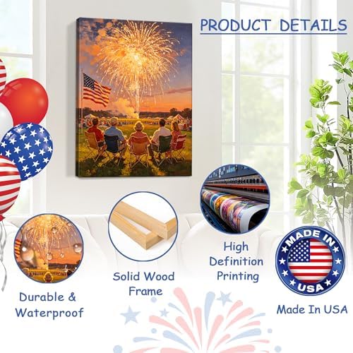 July 4th Patriotic Canvas Wall Art 4th of July USA Decorations American Flag Fireworks Picture Wall Decor Independence Day Home Decor 24x32in - Image 4