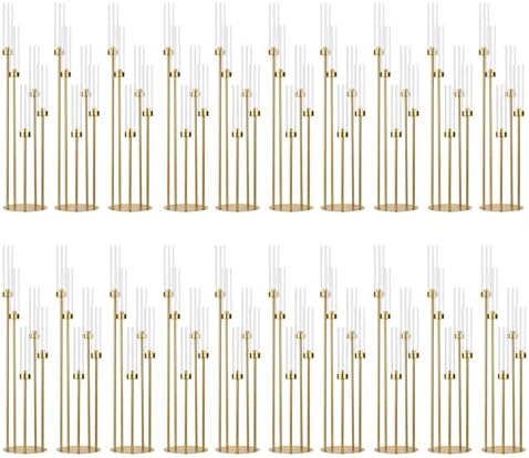 20PCS Gold Floor Candelabra,5 Arm Candle Holders with Acrylic Lampshade by WeddingPartyDecoration