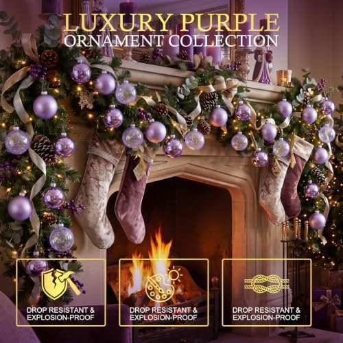 Seenelling 12 Pcs Christmas Glass Ball Ornaments 3.15 Inch, Purple - Image 5
