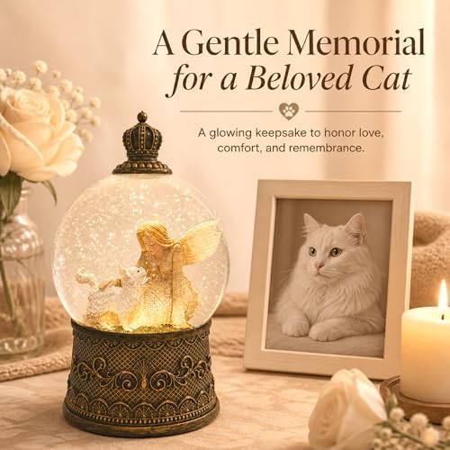 Cat Memorial Gifts for Loss of Cat Sympathy Gift, Snow Globe with Auto Swirling Glitter & 6H Timer, Battery or USB Powered, Cat Remembrance Gifts for Home Decor - Image 2