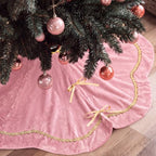 Arrowbash Pink 48 Inch Christmas Tree Skirt Velvet Scallop Ddge by Arrowbash