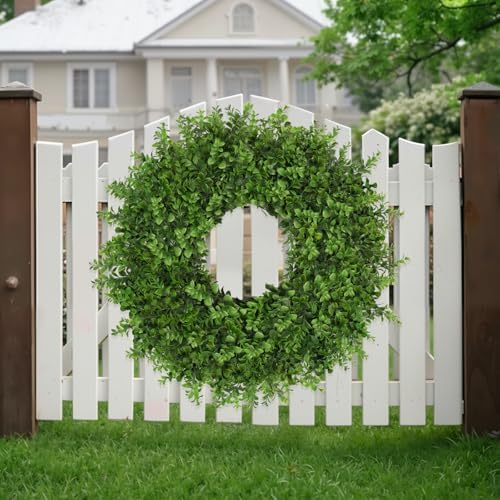 26 Inch Large Boxwoods Wreaths for Front Door Artificial Green Leaves Greenery Indoor Outdoor Wreath Home Decor Porch Window Wall Farmhouse Door Decorations Spring Summer Fall All Seasons - Image 4
