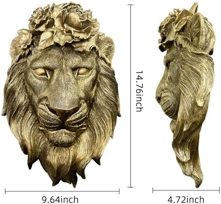 GUSFREUD Gold Animal Heads Sculptures Wall Art - Resin Faux Lion for Home Wall Decor, Lion Wall Hanging Decoration for Living Room, Bedroom & Kitchen, Unique Gift Idea - Image 3