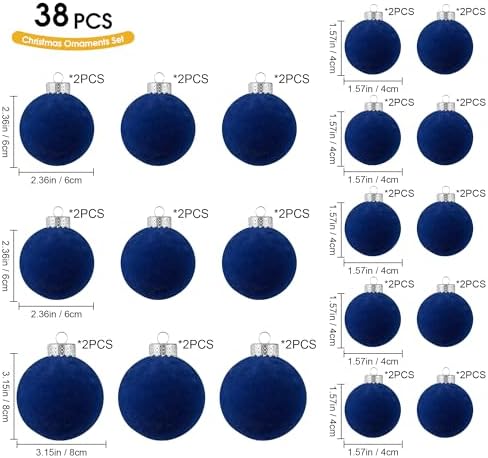 Velvet Christmas Ornaments Set 38Pcs Flocked Shatterproof Christmas Ornaments for Christmas Tree Decorations Xmas Decorative Hanging Christmas Ball Ornaments for Holiday Home Decor - Image 2