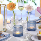 DARJEN Blue Ribbed Tealight Votive Candle Holders Set of 10 - Image 4