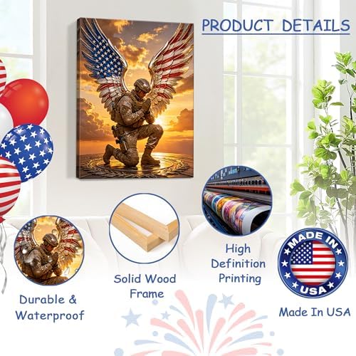 July 4th Patriotic Canvas Wall Art 4th of July USA Decorations American Flag Angel Soldier Picture Wall Decor Independence Day Home Decor 24x32in - Image 4