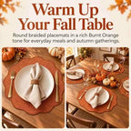 AHHFSMEI Round Faux Linen Placemats Set of 8 Heat Resistant Non-Slip Stain Proof Table Mats for Kitchen Dining Elegant Decor Place Mats (Burnt Orange,8) - Image 3