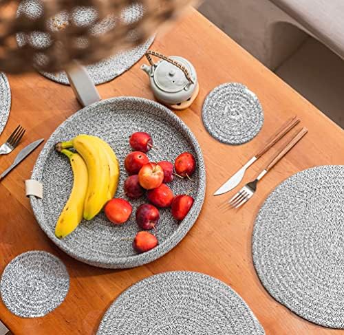 9-Piece Cotton Rope Placemats, Coasters & Holder, Heather Gray - Image 3