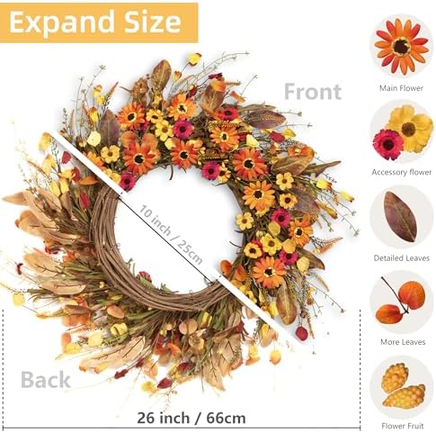 26'' Large Fall Wreaths for Front Door (Welcome Sign) - Image 6