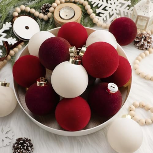Simgoing 15 Pcs Velvet Christmas Ornaments 3.15'' Burgundy Red White - Image 5