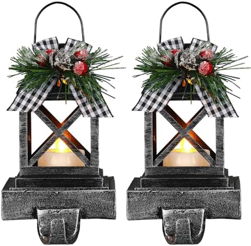 Therwen 2 Pcs Christmas Stocking Holders Lantern, LED, Classic, Black by Therwen