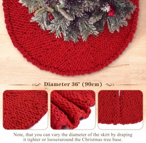 Shappy Red 36 Inch Chunky Knit Christmas Tree Skirt Crochet Tree Skirt - Image 2
