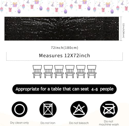 B-COOL Sequin Black Table Runner: 8 Pack 12x72Inch Glitter Decoration Sparkly Fabric for Halloween Graduation Holiday Birthday Outdoor Table Decor - Image 4