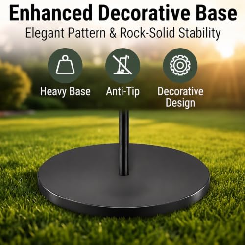 53" Heavy Duty Garden Flag Stand & Shepherd Hook, Solid Round Anti-Tip Base - Image 3