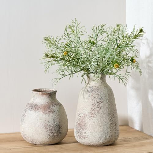 PORCER Ceramic Vase Set of 2 for Home Decor, Handcrafted Vintage Terracotta Vases, Rustic Farmhouse Decor, Minimalist Decorative Vase Set for Table Centerpiece Fireplace Nightstand Decoration - Brown by PORCER