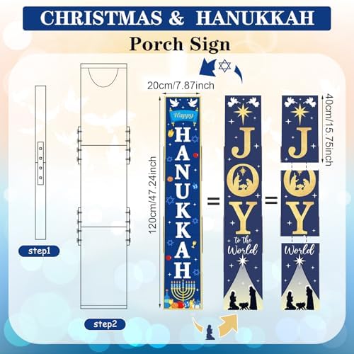 47" Happy Hanukkah Joy World Porch Sign, 2 In1 Welcome Sign - Image 2