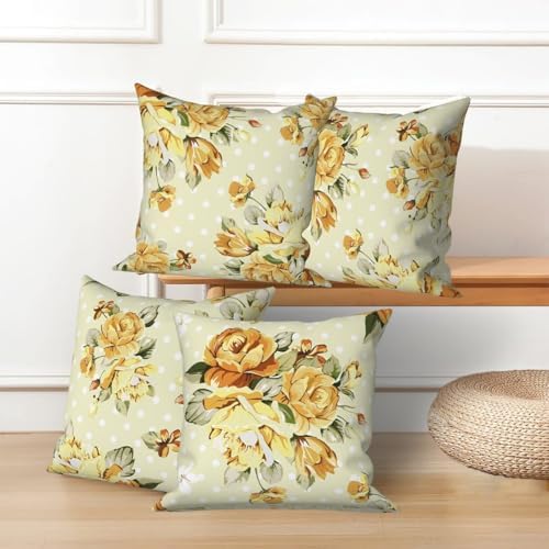 Yellow Flower Throw Pillow Covers 24"x24" Set of 4, Countryside Floral Sofa Cushion Cover for Chair Couch Bed Living Room Office Car Garden Patio Farmhouse Indoor Outdoor Decorative - Image 5