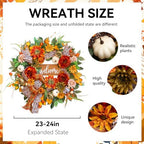 24 Inch Fall Wreaths for Front Door, Autumn Wreath with Welcome Sign - Image 2