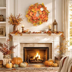 24 Inch Fall Wreath for Front Door with Storage Bag, Autumn Pumpkin Wreaths with Orange Maple Leaf and Berries for Outdoor, Farmhouse Porch Thanksgiving and Harvest Festival Parties - Image 2