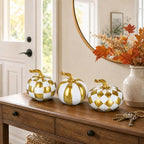 Briful 3-Piece White and Gold Resin Pumpkin Set Modern Fall Decor - Image 4