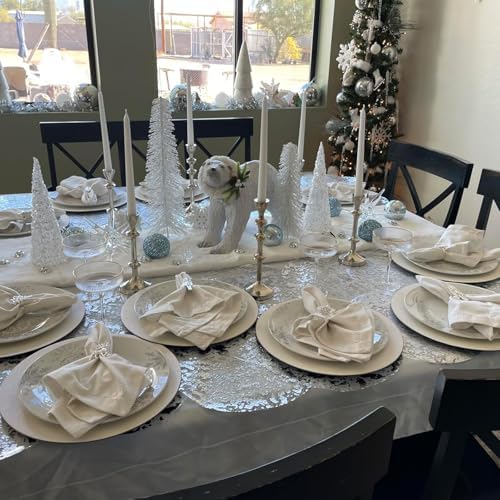 Disposable Silver Placemats Set of 100 Silver Doilies Charger Round Metallic Glitter Foil Pressed Dining Table Decoration Centerpieces for Party Wedding Birthday - Image 4