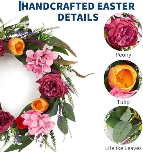 18in Summer Wreath for Front Door, Realistic Artificial Floral Door Wreath with Real Rattan Base, Includes 2 Matching Bouquets, Fake Flower for Spring Front Home, Mother's Day - Image 4