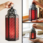 Vela Lanterns Decorative Outdoor for Patio/Porch - Floor Moroccan Candle Holder Set of 3 - Turkish Lamps, Table Centerpieces, Hanging Outdoor Decor for Wedding, Ramadan (XL, Large, Small - Red Glass) - Image 5