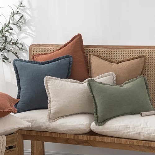 MIULEE Boho Linen Fringe Decorative Fall Throw Pillow Covers Brick 16x16 - Image 5