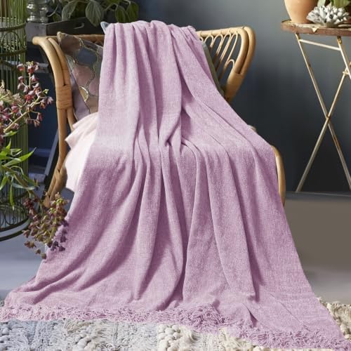 Chenille Throw Blanket for Couch 50" x 60", Lavender - Image 5