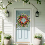 Artificial Spring Wreath 22 Inch Summer Wreaths for Front Door with Green Eucalyptus Leaves Pink Daisy Lavender Spring Door Wreath for Farmhouse Wall Wedding Home Porch Easter - Image 6