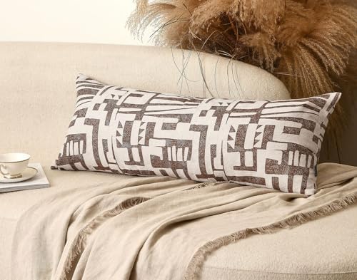 Long Lumbar Pillow Cushion Cover 14x36, Double Sided Modern Geometric High-Density Jacquard Polyester Pillow Cover for Sofa, Bed, Bench, Bedroom, Living Room (Brown) - Image 2