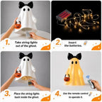 14 in Large Lighted White Ghost Figurine with Pumpkin Lantern&Remote Timer - Image 3