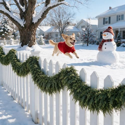 9FT Christmas Cedar Pine Garlands Realistic, Real Touch Winter Xmas Garland, Christmas Decorations Indoor Outdoor, Artificial Holiday Decor Faux Greenery for Mantle, Fireplace, Table - Image 7