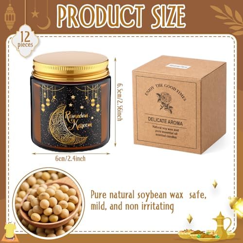 Lyrow 12 Pcs Ramadan Gifts for Women Men Ramadan Mubarak Candles 3.5 oz Scented Soy Wax Candle Islamic Muslim Candles Islamic Party Favors Gifts for Home Muslim Islam Festival Decor (Black Gold) - Image 3