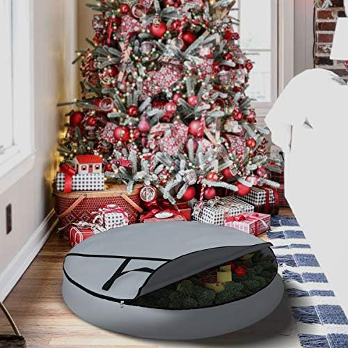 Covers & All Christmas Wreath Storage Bag 12 Oz with Carrying Handle & Dual Zipper - 100% Water Resistant Durable Material Storage Bag - Holiday Xmas Tear Resistant Bag (30" Dia x 7" H, Grey) - Image 6