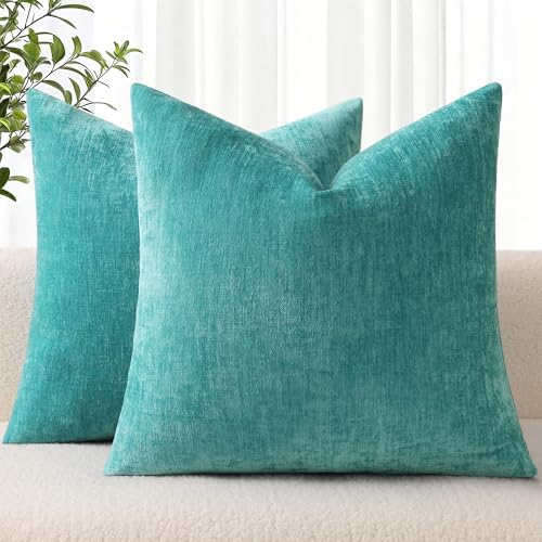 decorUhome Soft Chenille Turquoise Throw Pillow Covers 26X26 Set of 2 by decorUhome