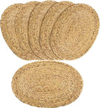 Set of 6 Braided Placemats, Water Hyacinth Woven Placemats Oval Table Mats Non Slip Washable 16 * 12 inch Oval Place Mats (6, Brown Water Hyacinth Placemats) by Unknown