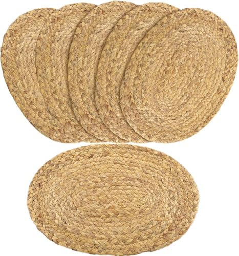 Set of 6 Braided Placemats, Water Hyacinth Woven Placemats Oval Table Mats Non Slip Washable 16 * 12 inch Oval Place Mats (6, Brown Water Hyacinth Placemats) by Unknown