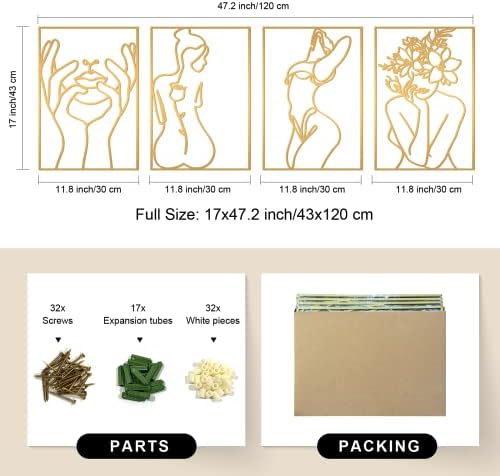 Glamativity 4 Pack Gold Wall Art Decor, Minimalist Single Line Real Metal Wall Art, Woman's Body Shape Abstract Wall Art (Gold Classic Style, 17 x 11.8'') - Image 4