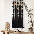 Macrame Wall Hanging Black Spherical Tassel Geometric Wall Art 15.7"W*39"L - Image 4