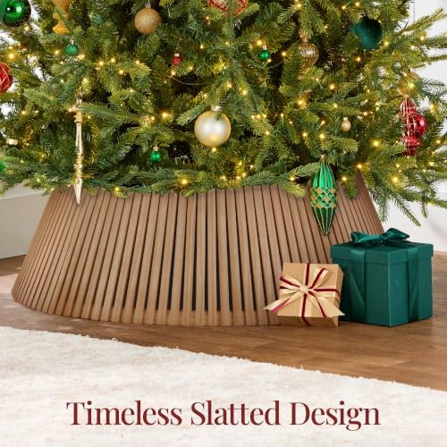 Best Choice Products 42in Christmas Tree Collar, Solid Wood Slatted Tree Skirt Holiday Accessory for Home - Chestnut - Image 3